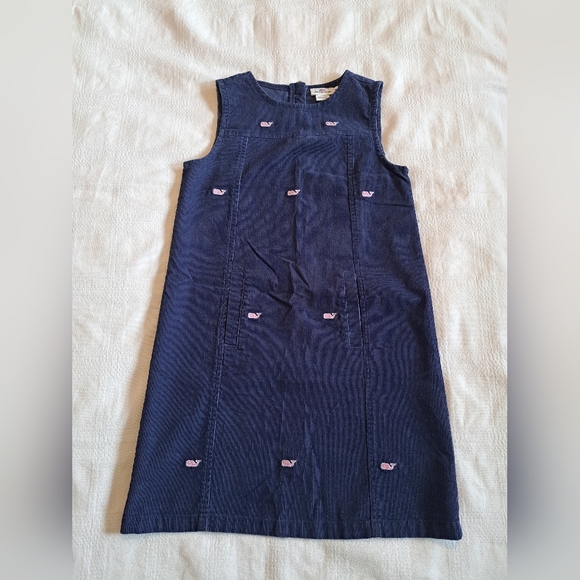 Vineyard Vines girls size 10 blue corduroy jumper with pink whale embroidery - Picture 1 of 5
